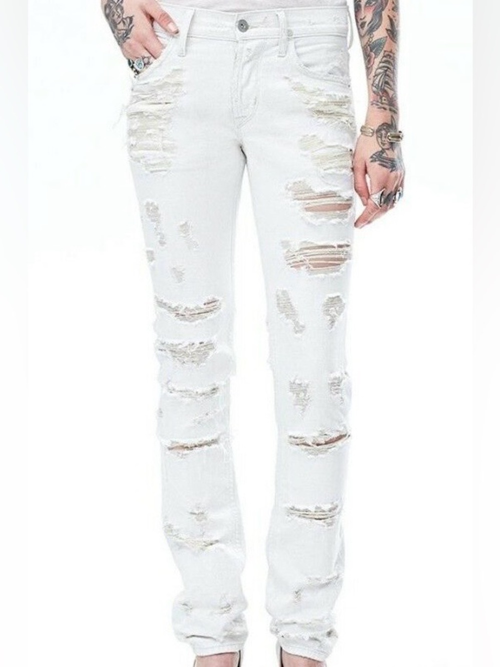 Hudson Agender NWOT Off White Destroyed Jeans 26 29 Skinny Straight All Genders